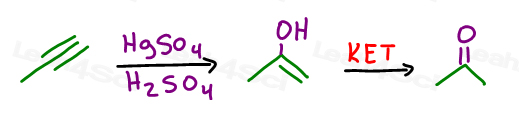 Can't go from alkyne to alcohol directly since the enol product would immediately tautomerize to a ketone or aldehyde in synthesis