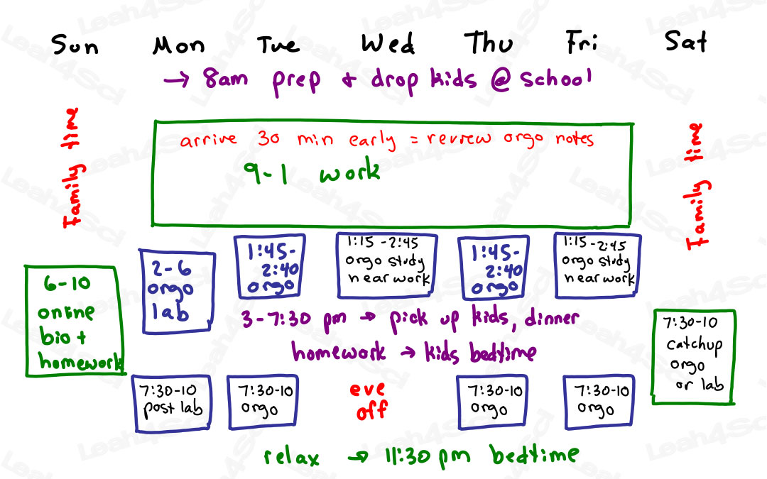 Organic Chemistry Study Schedule balancing work and family and school by Leah4sci